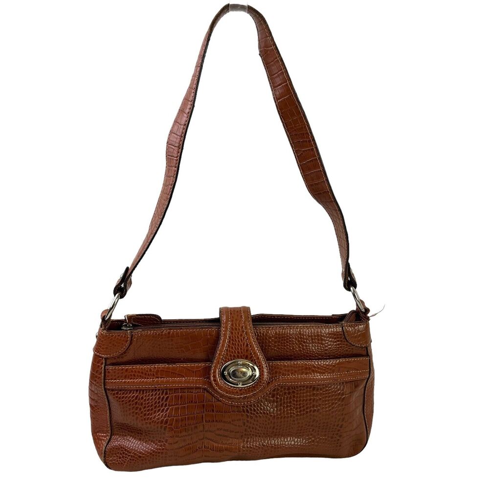 Etienne Aigner Womens Embossed Genuine Leather Handbag Purse Satchel Brown Bag